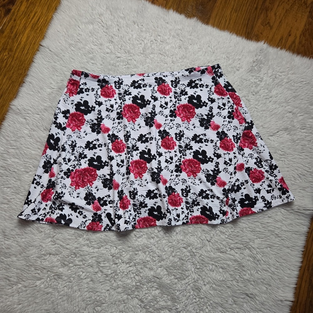 IBKUL Skort Lined Skirt Women's Medium Floral Roses White Black Red